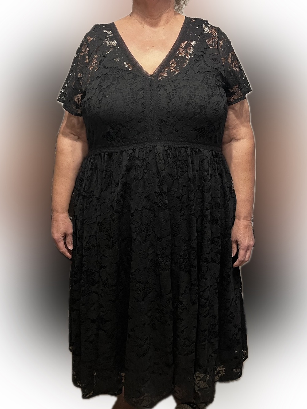 Women's Black Lace Midi Dress - Classic Occasion Midi
